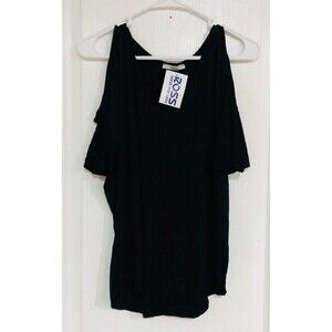 Acemi Womens Cold Shoulder Short Sleeve Relaxed Fit T-Shirt Top‎ Black Small NWT